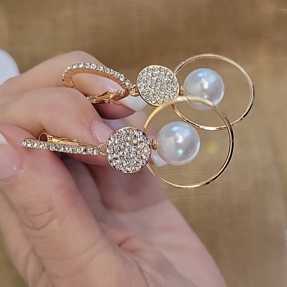 CZ PEARL RING DROP EARRINGS - Picture 2 of 6